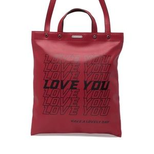 Red Leather “Love You” Tote NWT